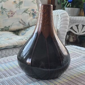 Vintage Hand Thrown Drip Glazed Ceramic Clay Pottery "Genie" Vase Brown Bronze
